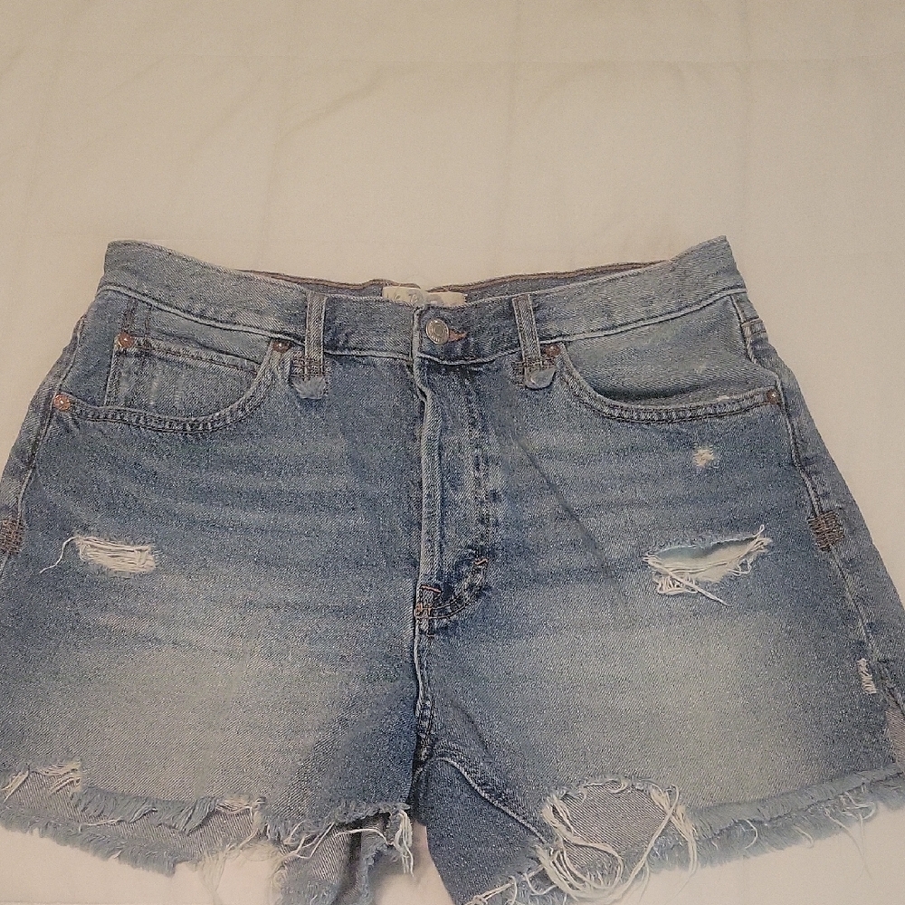 We The Free Light Blue Distressed Jean Shorts